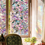 Decorative Orchid Flower Stained Static Glass Window Clings Stickers for Home Office Living Room Bedroom Glass Windows Door Decor 16.93 x 39.37 Inches