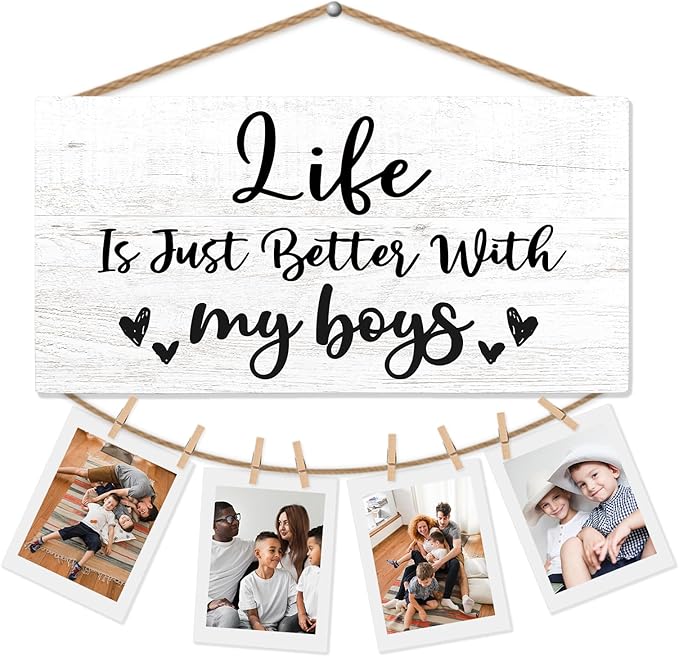 Life is Just Better with My Boys Picture Frame Photo Holder for Wall, Boy Mama Gifts, Christmas Birthday Gifts for Mom, Mom of Boys Hanging Photo Display