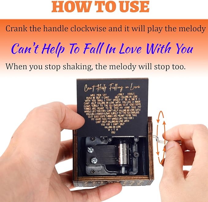 Antique Style Laser Engraved I Can't Help to Falling in Love with You Hand Cranked for Her - Musical Box, Elegant Romantic Gift for Wedding, Anniversary, Birthday (Women, Her)