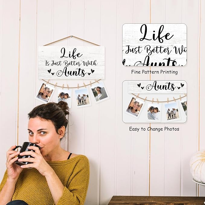 Best Aunt Gifts Picture Frame Photo Holder for Wall, Auntie Gift Idea for Aunts from Niece or Nephew, Aunties Gifts Thank You Gift for Aunt, Gifts for Her Women Aunt Gifts Hanging Photo Display