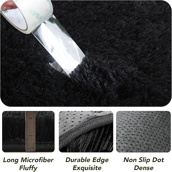 CAIYUECS Black Round Rug for Bedroom 5x5Feet: Soft and Fluffy Area Rug for Boys Bedroom- Black Oval Furry Plush Rug for Kids Room, Nursery, 5ft