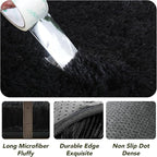 CAIYUECS Black Round Rug for Bedroom 4x4Feet: Soft and Fluffy Area Rug for Boys Bedroom- Black Oval Furry Plush Rug for Kids Room, Nursery, 4ft