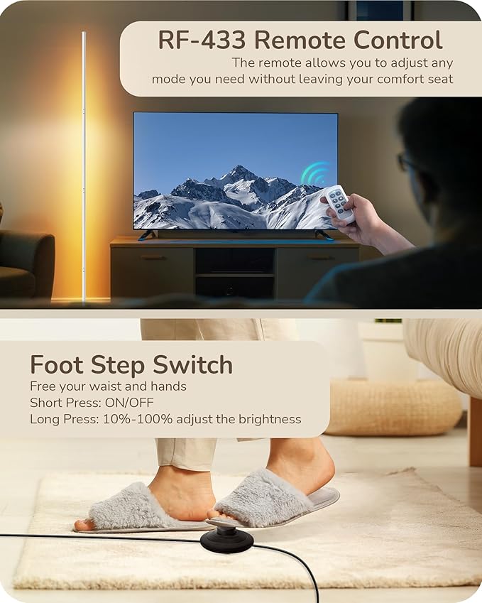 EDISHINE Modern Minimalist LED Floor Lamp, Set of 2, 57.5" Height, 7 Color Temperature 3000-6000K, Dimmable Corner Floor Lamp for Bedroom, Living Room, Office, White