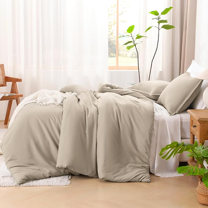 Litanika Khaki Comforter Set King Size, 3 Pieces Solid Bedding Comforter Set, All Season Down Alternative Bed Set (104x90In Comforter & 2 Pillowcases)
