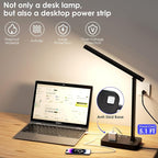 Infiway Desk Lamp with USB Charging Port: LED Desk Lamps for Home Office - 1 USB-A, 1 Type-C Charging Port, 2 AC Power Outlets, Touch Control Dimmable 5 Color 5 Brightness, Night Light(Black)
