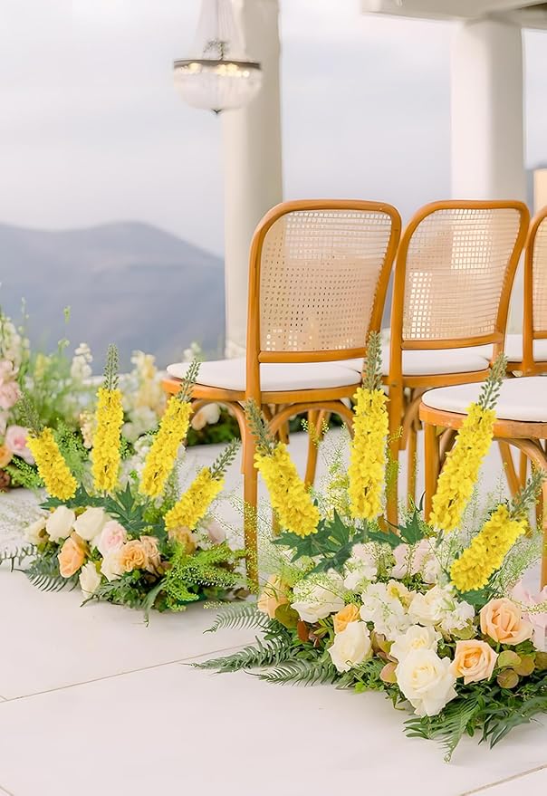 Delphinium Artificial Flowers,6PCS Yellow Faux Flowers 29.5" Realistic Fake Larkspur Silk Flowers with Stems for Tall Vase Wedding Home Garden Decor (Yellow)