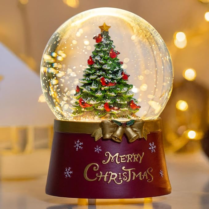 Snow Globe Lighted Christmas Decorations, Christmas Tree Musical Glass Snow Globe with Swirling Glitter, Christmas Holiday Party Gifts and Decorations