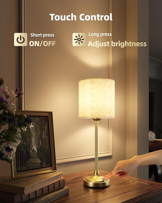 Rechargeable Table Lamp, 2-Pack, 8000mAh, Dimmable, 2700K, Touch Control, Portable, LED, Wireless, Cordless, Battery Operated, Desk Lamp, Kitchen Lamp, Fabric Shade, for Dining Room, Living Room