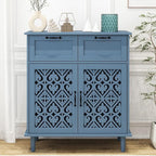 Kitchen Storage Cabinet with Drawers - Accent Cabinet with Carved Door, Floor Sideboard Buffet with Storage, Small Wood Credenza for Living Room, Dining Room, Entryway, Blue