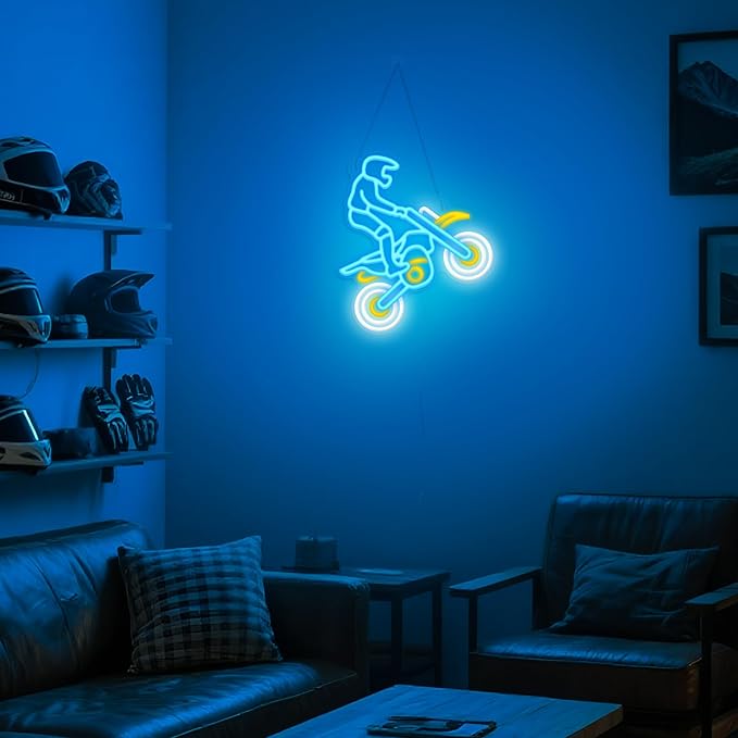Dirt Bike Neon Signs for Wall Decor, Motercycle Neon Lights for Boys Bedroom Game Room Man Cave Garage Decor, 5V USB Power with Hanging Chain Hooks