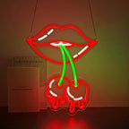 Cherry Lips Neon Sign, Neon Signs for Wall Decor Neon Red LED Signs Room Neon Light Up Signs Home Decor for Bedroom Club Party Bar Shop USB Operated