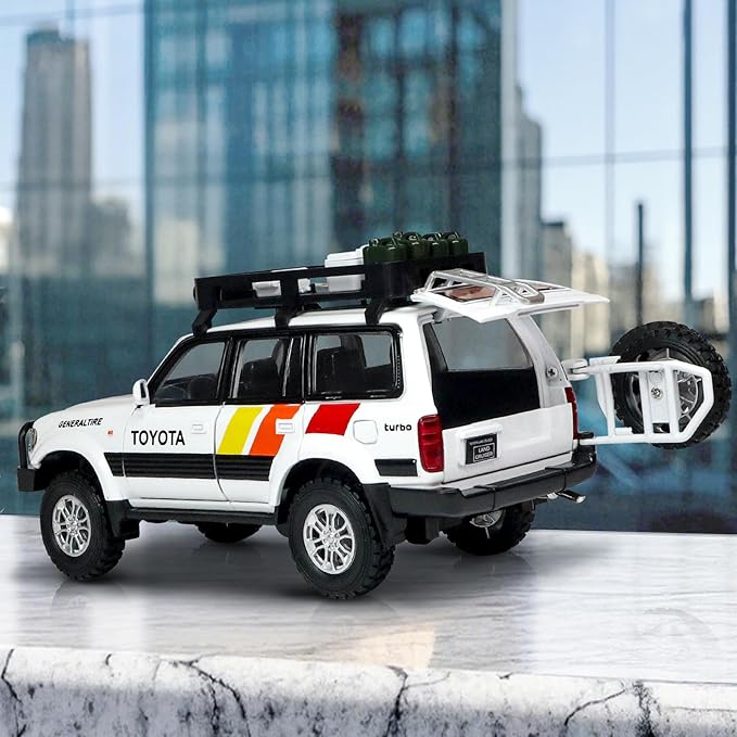 Toy Cars for Boys Diecast Cars 1 24 Scale Compatible with Land Cruiser LC80 Car Model Collectible,Pull Back Toy Car with Lights and Sounds,Toy Cars for Boys Age 4-7（White）