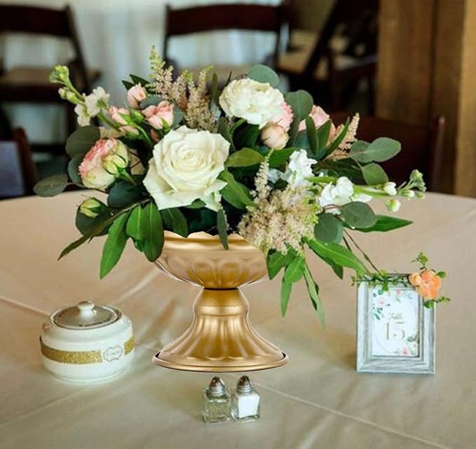 Metal Vases for Table Centerpieces, Hewory Gold Compote Pedestal Vase Floral Container Bulk, Brass Mini Footed Bowl Flower Holders Center Pieces for Wedding Birthday Party Anniversary (10pcs, 6.5in)