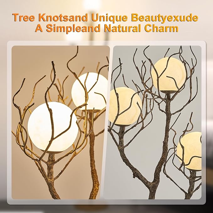Tree Branch Floor Lamp for Living Room, 3-Light Gothic Moon Branch Floor Lamp, Wood Grain Resin & Metal Base for Farmhouse, Bedroom, Office,Halloween Decor(63")