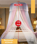 VETHIN Princess Bed Canopy for Girls,Bed Canopy Curtain- Double Layer Sheer Mesh Dome Bed Curtain- Round Lace Princess Mosquito Net Tent for Twin Full Queen King Bed(Pink/Grey/White)