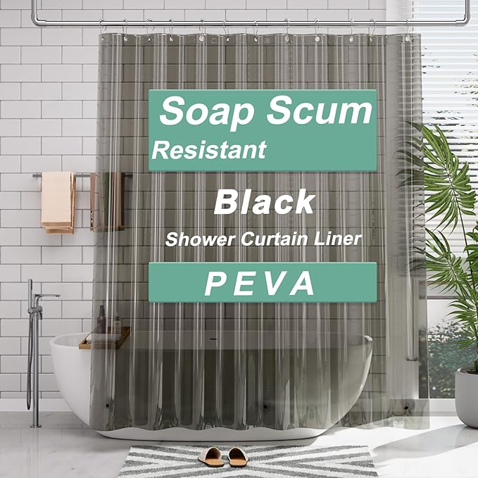 AmazerBath Extra Long Shower Curtain Liner, Clear Black Shower Liner 84 Inches Long, 72x84 Plastic Shower Curtain Liners, Cute Tall Shower Liner, PEVA Bathroom Shower Curtain Liners & 3 Magnets