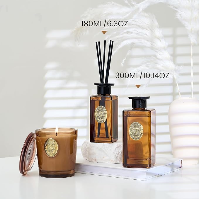 M&SENSE 6.3 oz Large Reed Diffuser Set | Under The Fig Scent Home Oil Diffuser with Sticks | Hotel Collection Non-Toxic Essential Oil |for Bedroom Bathroom Living Room