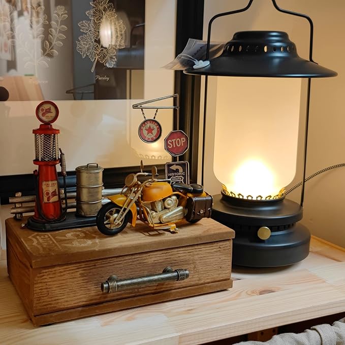 Route 66 Desk Table Decor Gas Station Model Miniature Storage Box Decoration Vintage Gas Pump Motorcycle Model Organizer Drawers Jewelry Box Ring Trinket Case Cabinet Retro Home Decor
