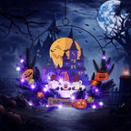 Lighted Halloween Wreaths for Front Door, Welcome Metal Wooden Door Wreath Decor Hanging Sign, 30 LED Lighted Wall Decor Battery Operated for Halloween Indoor Outdoor (Dwarf)