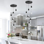 Modern Pendants Light for Kitchen Island Crystal Mini Chandeliers Dining Room LED Pendant Lighting Fixture High Ceiling Hanging Lights Bedroom Island Kitchen Foyer 6000K White Light Fixtures Black