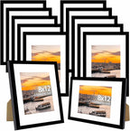 12 Packs 8x12 Picture Frames, Display 6x8 with Mat or 8x12 Without Mat, Gallery Wall Frame Set, 8 by 12 Frames Bulk Set of 12 Collage Wall Decor Photo Frames Set for Wall and Tabletop, Black