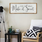 ZZJJHYWGQ Life is Short Make It Sweet Sign Wall Decor 32"×12" for Bedroom Family Lnspirational Quote Large Wood Framed Wall Hanging Art (Wood)