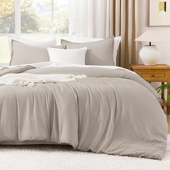 Litanika Linen Grey Comforter Set Twin/Twin XL Size, 2 Pieces Lightweight Solid Bedding Comforter Set, All Season Fluffy Bed Set (66x90In Comforter & 1 Pillowcase)
