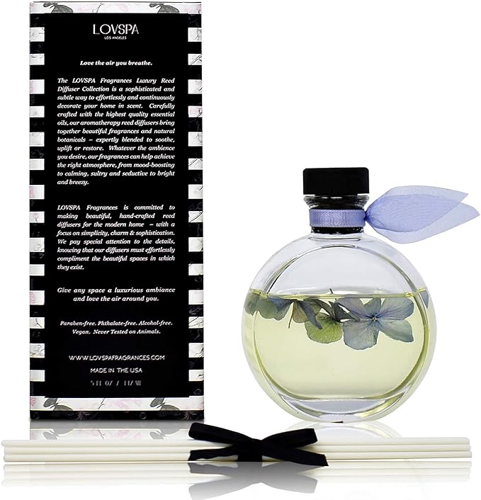 LOVSPA Reed Diffuser Set, English Garden Scented Oil Diffuser with Sticks, Home Fragrance Accessories for Bathroom Shelf Decor, Aroma Diffusers for Home or Office Desk, USA Made