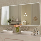WEER White Bathroom Mirror 60X28 Inch, Rounded Rectangle White Metal Frame Mirror, Matte White Bathroom Vanity Mirror with Tempered Glass, Anti-Rust, Hangs Horizontally or Vertically