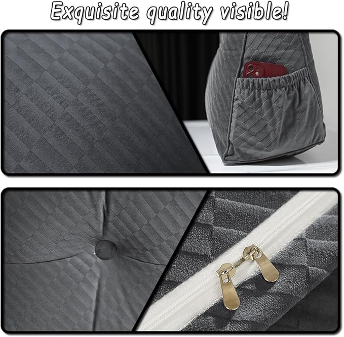 Gradient Velvet Triangular Wedge Pillow, Removable Cover Headboard Pillow for Daybed, Backrest Positioning Support Pillow Cushion Resting Reading Relaxing (Grey, California King(71*20*8in))