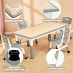FUNLIO Kids Table and 4 Chairs Set for Ages 3-8, Height Adjustable Toddler Table and Chair Set, Easy to Wipe Arts & Crafts Table, for Classrooms/Daycares/Homes, CPC & CE Approved (5-Piece Set) - Gray