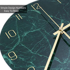 VIKMARI Emerald Green Glass Wall Clock Silent Non-Ticking Battery Operated 10 Inches Modern Marble Texture Home Decorative Kitchen Decor Quartz Small Analog Clock for Bedroom,Living Room,Office