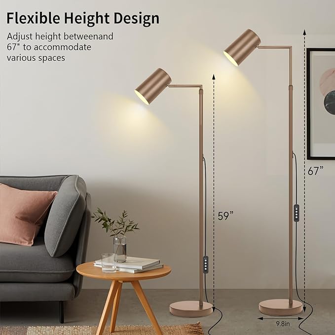 Arc Floor Lamp for Living Room with Timer, Stepless Dimmable,Height Adjustable Modern Reading Standing Lamps for Living Room,Reading Room,Office,LED Bulb Included (Brown-DM)