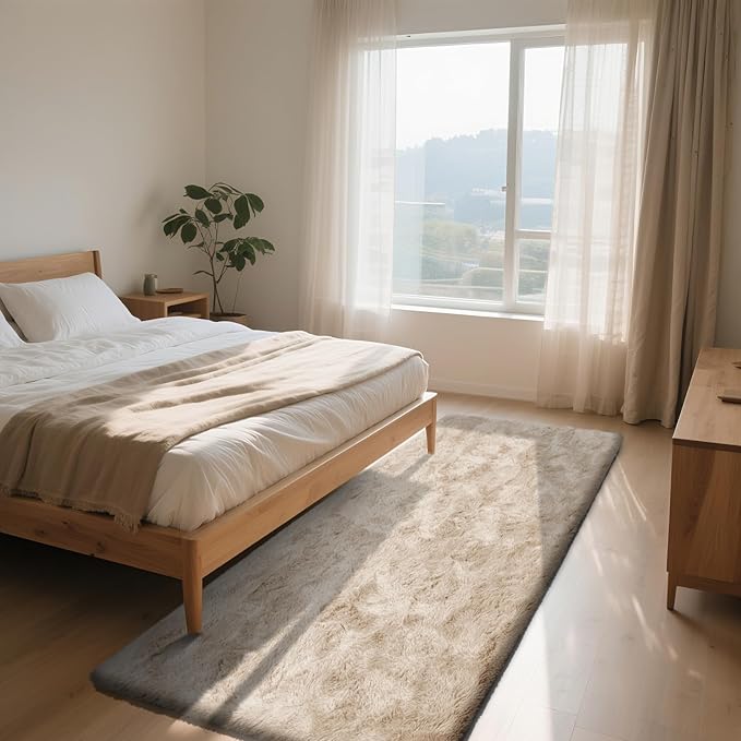 Soft Runner Rugs for Bedroom, Beige 2x6 Area Rugs Fluffy Rug Shaggy Area Rug Carpet, Bedside Rug for Living Room Bedroom Kids Room Home Decor