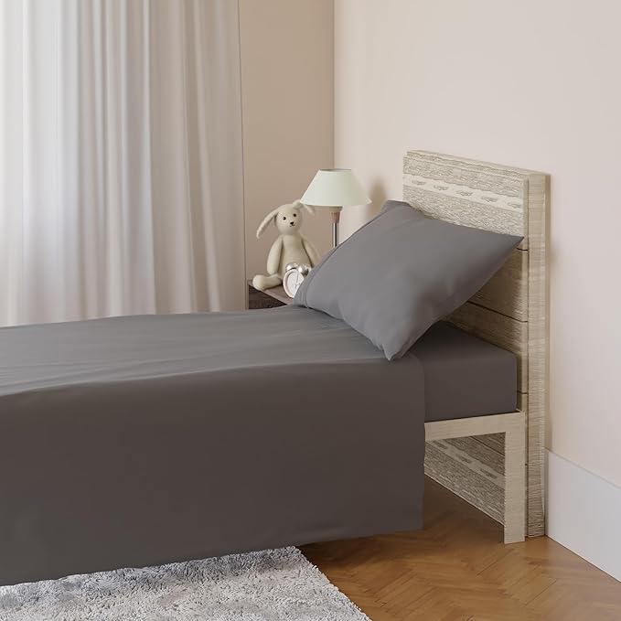 Amazon Basics 3 Piece Bed Sheet Set, 100% Cotton Jersey, Includes Super Soft, Flat and Fitted Sheets, Pillowcase, Toddler, Dark Gray, Solid