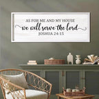 As For Me And My House We Will Serve The Lord Framed Wall Art, 40''×15'' Positive Religious Rustic Bible Verse for Christian God Jesus Christ Prayer, Vintage Horizontal Holy Catholic Scripture Decor