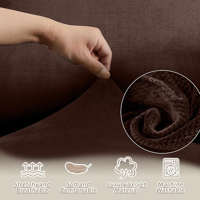 Arfntevss Sectional Recliner Couch Covers Velvet Corner Sectional Sofa Cover for Reclining Couch Stretch Soft L Shape Recliner Slipcover Washable Additional Seat Protector (1 Seat Cover, Dark Brown)