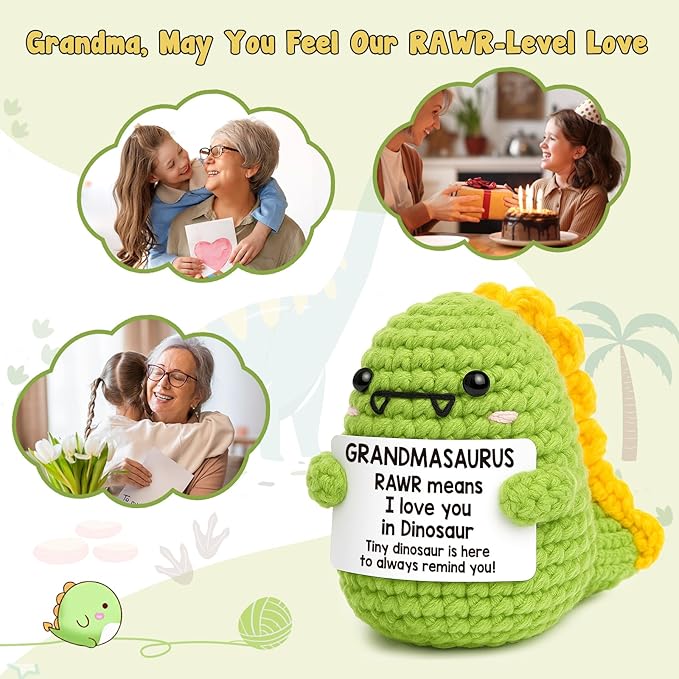 OCCdesign Mini Grandma Gifts for Christmas Funny Gifts for Grandma from Granddaughter Grandson I Love You Grandmother Gift for Great Grandmother Nana Gigi Handmade Crochet Dinosaur
