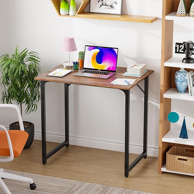 PayLessHere | 32 Inch Computer Desk | Brown | Office Desk with Metal Frame, Adjustable Feet | Water-Resistant, Scratchproof Surface | Sturdy Writing Table for Home Office or Study | Pack of 1