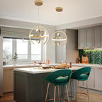 Modern Gold LED Chandelier, Dimmable Metal Brushed Globe Pendant Lights, Hanging Ceiling Light Fixture for Kitchen Island Living Room Room Dining Bedroom Hallway Entryway Foyer 13 Inchs