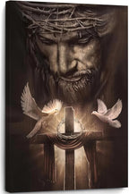Fantasy Artists Framed Jesus Christ Canvas Wall Art The Cross and Peace Dove Christian Painting Prints Biblical Wall Decor Religious Room Decor for Church Prayer Room Schools Hospitals 24'' x 36''