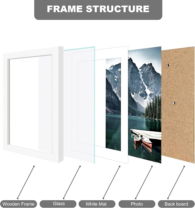 6x8 Picture Frame with Real Glass - Display Pictures 5x7 with Mat or 6 x 8 without Mat, Photo Frame for Wall or Table Top Display(White, 3 Pack)