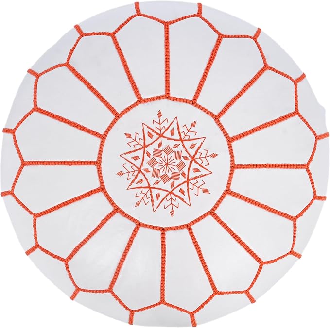 Marrakesh Gallery Genuine Leather Round Pouf Unstuffed - Moroccan Ottoman Footstool, Footrest Cover - Boho Decor - Bohemian Living Room, Bedroom, Kids Room, Gift & Wedding