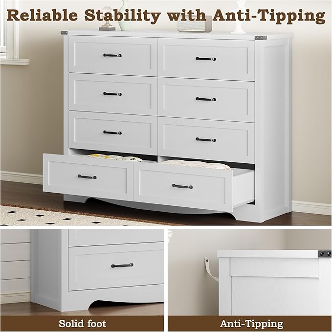8-Drawer Dresser for Bedroom, Modern Wooden Chest of Drawers with Metal Handles, Anti-Tipping Design, Sturdy and Stable Storage Organizer for Living Room, Entryway, Home Office