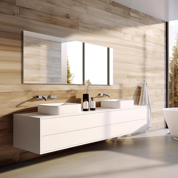 Mirrorons Bathroom Vanity Mirror 28" x 36", Frameless Mirror with Polished Edge, Hangs Horizontally or Vertically. Upgraded Shatterproof Bathroom Mirror for Wall.