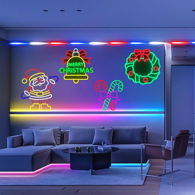 Christmas Cartoon Candle Neon Sign,USB Powered Neon Light Sign Christma LED Signs for Wall Light Up Signs for Home Party,Bedroom,Dining Room,Living Room,Fireplace (And Christmas Mystery Blind Bag)