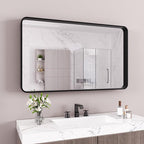 Black Bathroom Mirror 72X40 Inch, Black Metal Framed Mirror for Wall, Rounded Rectangle Matte Bathroom Vanity Mirror with Tempered Glass, Anti-Rust, Horizontal/Vertical