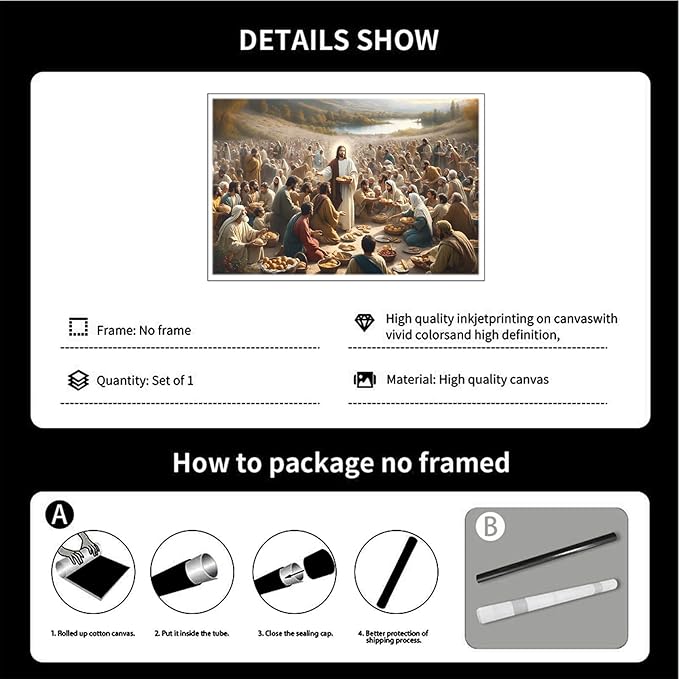 XWNLTEPK Jesus Feeding 5,000 People with Five Loaves and Two Fishes Miracle Mercy Canvas Art Wall Decor Poster Suitable for Bedroom Living Room Relaxation Room Confession Room