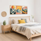 HPNIUB Mountains Forests Framed Canvas Wall Art Set, Abstract Woodland Painting, Boho Scenery Sun Wall Decor, Pretty Grassland River Artwork for Living Room, Bedroom, Dining Room, Office - 16"x24"x3