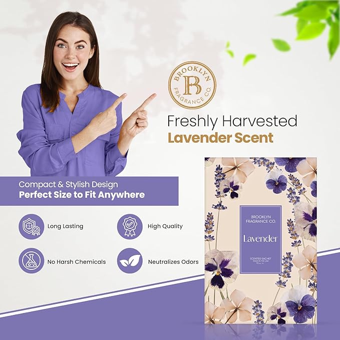 Brooklyn Fragrance Co. Spring Florals Sachet Bags – Lavender Scented Pouches – Perfect Aroma for Drawers, Closets, Cars and Bathrooms – Long-Lasting Fresh Scent Sachets (6- Pack)
